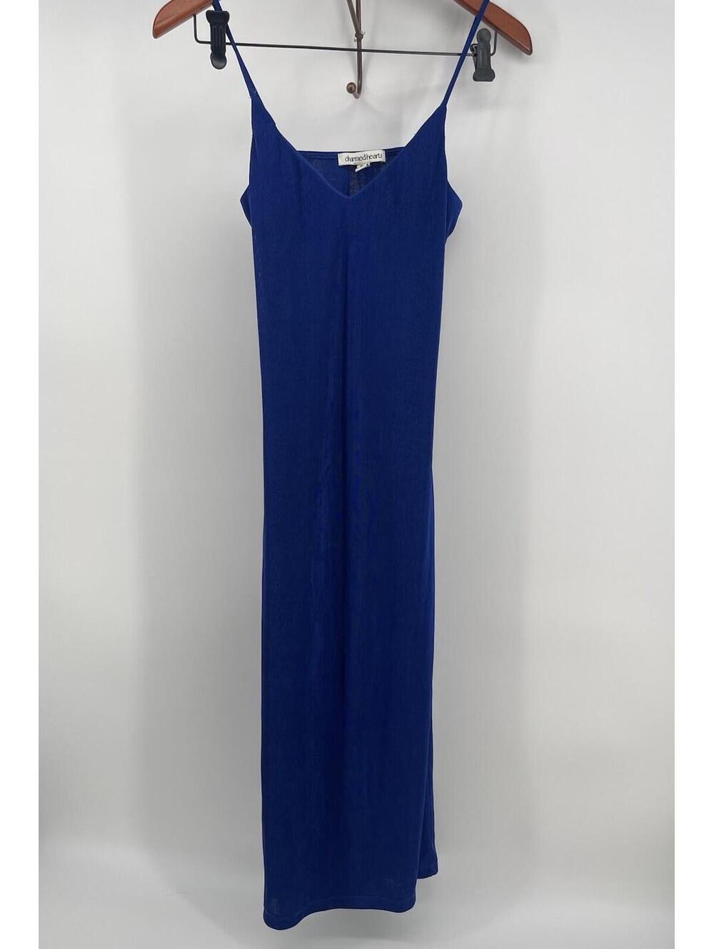 Charmed Hearts Blue Ribbed Backless Maxi‎ Dress Women’s Size M Made In Mexico